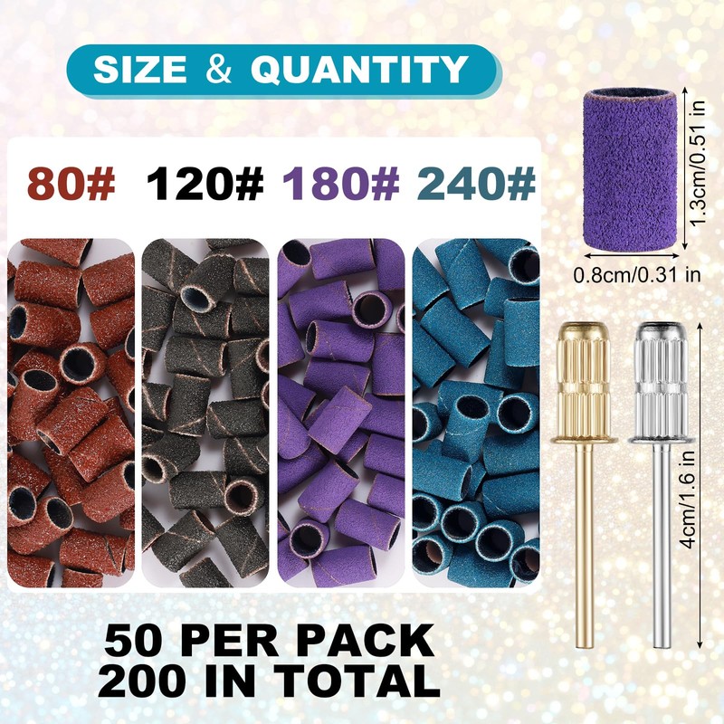 Pack of 200 Nail Cutter Attachments, Sanding Sleeves Nail Cutter,