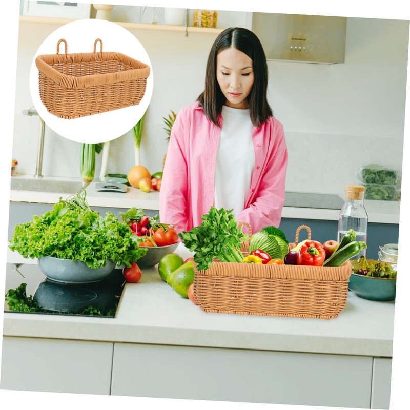 iplusmile Rattan Onion Storage Basket Woven Hanging Basket Wall Mount