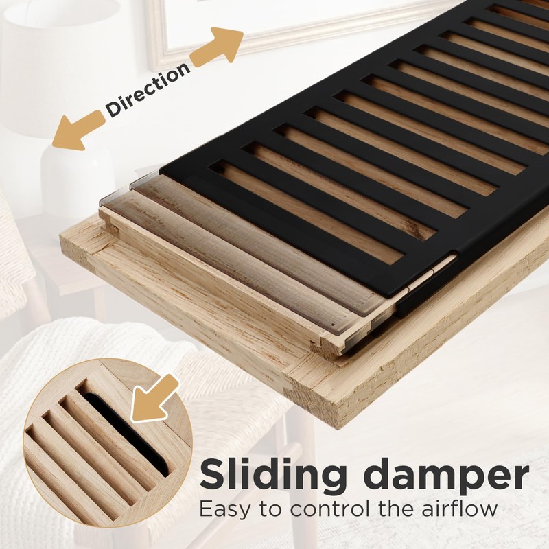 4x10 Inch Oak Floor Register - Flush Mount Vent with