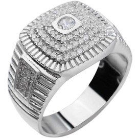 Real Men's Solid 925 Sterling Silver Icy Ring - Square Hip Hop CZ Ring - Iced Men's Pinky Ring - Sz 7-13 (6)