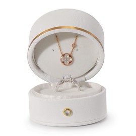 Oirlv Leather Ring Box Engagement Proposal Wedding Ring Gift Box Multifunctional Jewelry Boxes Earring Necklace Gift Box(White)