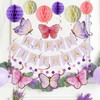 Purple Butterfly Birthday Decoration, Purple Happy Birthday Party Decoration Girl