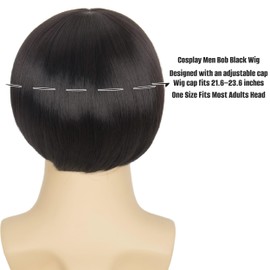 60s 70s Retro Black Bowl Cut Wig for Men Funny Mushroom Hair