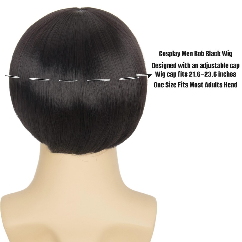 60s 70s Retro Black Bowl Cut Wig for Men Funny