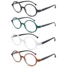 TISHUI Round Reading Glasses for Women Men +4.00 Blue Light Blocking Circular Readers Unisex Blue Ray Circle Cheaters Glasses Ultra Lightweight Blueblockers 4 Pack