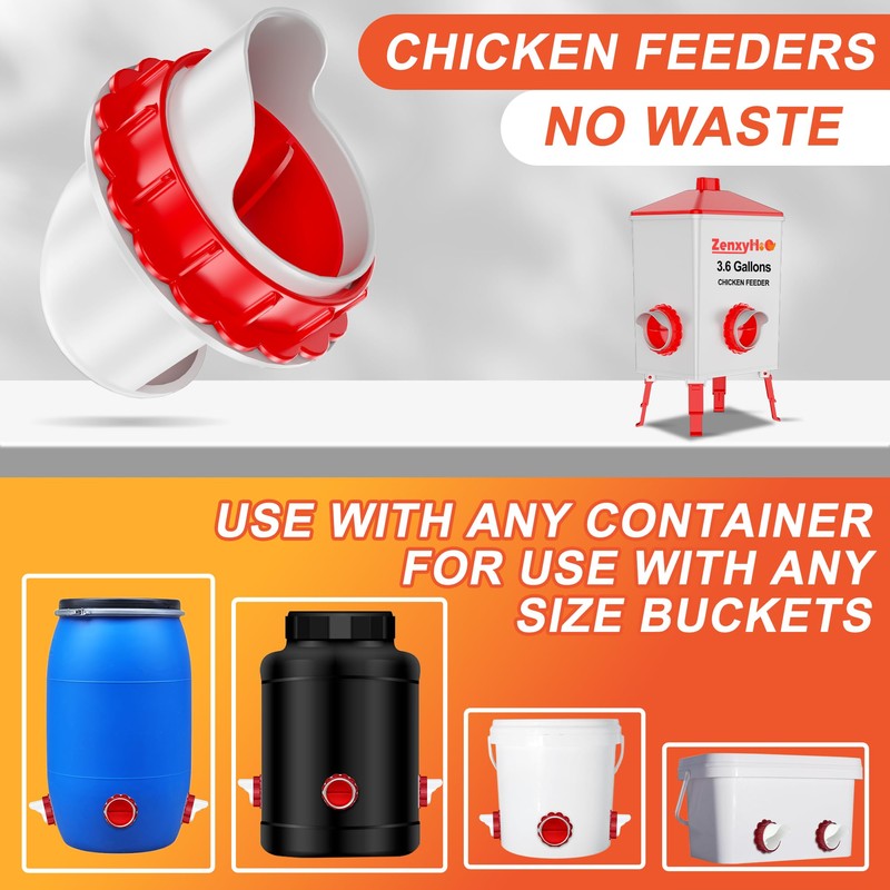 ZenxyHoC DIY Chicken Feeders No Waste, 6 Ports Poultry Feeder