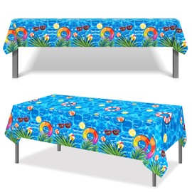 LIYDE 2 Pack Summer Pool Party Tablecloth - Pool Party Decorations Summer Party Decorations Beach Party Tablecloth Rectangle Plastic Table Cover for Kids Birthday