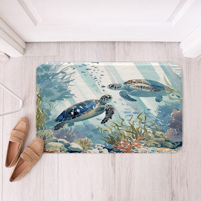 Feelyou Cartoon Sea Turtle Bathroom Rugs 16"x24" Ocean Reptile Tortoise