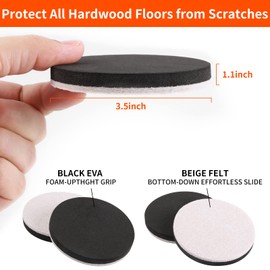 3.5" Felt Furniture Movers Sliders for Hardwood & Vinyl Floors, 16 PCS Round Reusable Felt Furniture Moving Pads, Sliders for Moving Heavy Sofa Table Couch Cabinet, Glides Easily and Quickly (Beige)