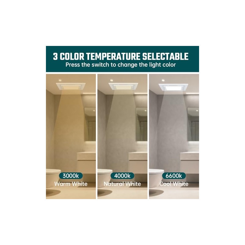 Bathroom Exhaust Fan with Light, 141 CFM Vent Fans, 3CCT