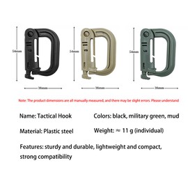 RUIENGCOMM12PCS Tactical Carabiner Grimloc Molle Khaki Army Green Black Carabiner Clips Outdoor Snap Hook Keychain for Camping Fishing Hiking or Travel Hang Anything