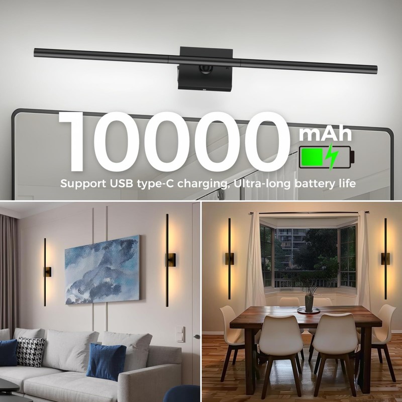 iThird Battery Operated Wall Sconces Set of 2: 10000mAh Rechargeable