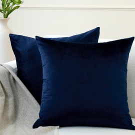 Encasa Christmas, New Year Velvet Throw Pillow Cushion Cover 2 pcs Set Navy Blue 20'' x 20'' / 50x50 cm Solid Plain Dyed Soft & Smooth, Square Accent Decorative Pillowcase for Couch, Chair,Bed