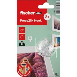 fischer Press2Fix Plasterboard Picture Hanging Hook, Max Weight 8kg, 8 Pieces