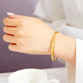 HIQUACC Women's Stainless Steel Bracelet 18K Gold Plated Bracelet Crystal Cubic Zirconia Bracelet Titanium Steel Bangle (Circle Gold)