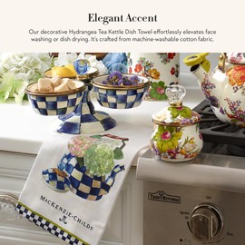 MACKENZIE-CHILDS Cotton Dish Towel, Cute Decorative Kitchen Dish Towel for Cleaning and Home Decor, Set of 1, Hydrangea Tea Kettle