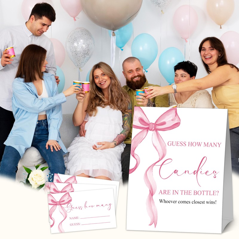 Guess How Many Game - Pink Bow Candy Jar Guessing