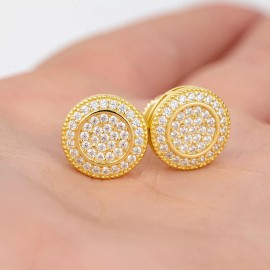 Morf Jewelry Real Solid 925 Silver Iced CZ Hip Hop Men's Earrings Big Studs 14k Gold Plated