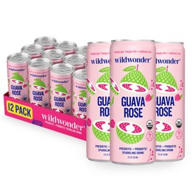 wildwonder Sparkling Probiotic Drink 12pk, For Gut Health & Immune Support, Guava Rose, 5g Prebiotic Fiber, Live Probiotics, Organic, Vegan, Low Sugar, 12 Pack, 12oz Can, As Seen on Shark Tank