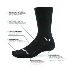 Swiftwick- PURSUIT SEVEN Hiking & Cycling Crew Socks, Durable, Merino Wool (Coal/Black, Small)