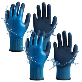 KMUTZENS 2 Pairs Waterproof Garden Work Gloves for Women & Men, Double Rubber Coated for Light Gardening, Car Valeting, Household Cleaning, Construction and Assembly Work