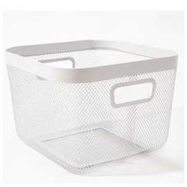 AJIODA Metal Mesh Steel Baskets, Household Wire Storage Organizer Bin Garden Harvest Basket Multi-functional Fruit Baskets with Handles for Kitchen Bathroom Picnic Shopping Decor Cabinet Home, White