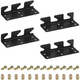 4 PCS Heavy-Duty Bed Rail Support Brackets,Three-Hook Bed Frame Fasteners (Black)
