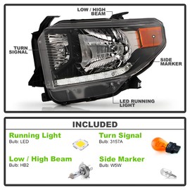 KEEKPO - For 2014 2015 2016 2017 Toyota Tundra w/LED DRL Black Housing Headlights Headlamps Set Replacement Left+Right