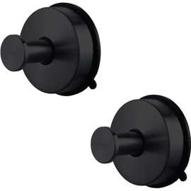 YUET 2 Pcs Suction Hooks, Vacuum Suction Cup Hook, Metal Towel Coat Hooks Robe Hook SUS 304 Stainless Steel Heavy Duty Door Hanger Clothes Closet Sponges Holder for Bathroom (Black)