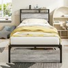 LIKIMIO Twin XL Bed Frames with Drawer, Storage Headboard with