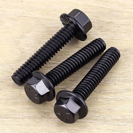 1/4-20 x 1 Black Flanged Hex Head Bolts Screws, 304 Stainless Steel 18-8, Full Thread, Coarse Thread, 25 PCS