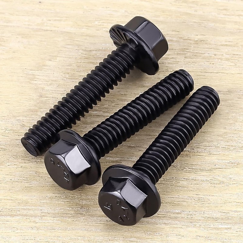 1/4-20 x 1 Black Flanged Hex Head Bolts Screws, 304