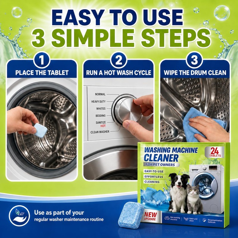 Enzyme Washing Machine Cleaner Tablets for Pet Owners, [2X Power]