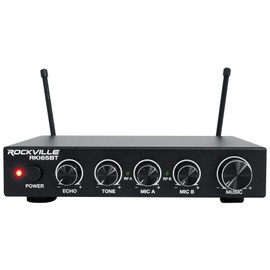 Rockville RKI65BT Dual UHF Wireless Microphones Karaoke Interface, Bluetooth Connectivity, Adjustable Echo, 8 Switchable Frequencies, Perfect for Home Karaoke and Parties