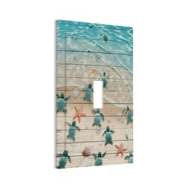 Turtle Beach Village Wood Single Toggle Light Switch Decorative Wall Plate Cover Mid Size 1-Gang Electrical Outlet Cover Faceplate Fish Biological Marine Wave Kid Bedroom Nursery Decor