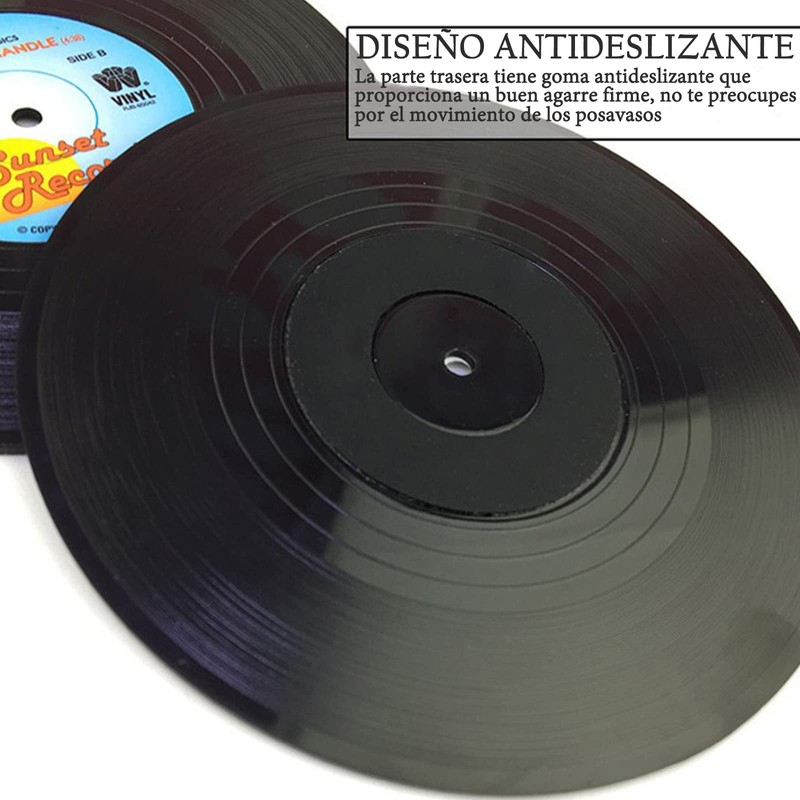 JESUS Portavasos de Discos, Vinilo Antideslizante, 6 Piezas, ABS, Redonda