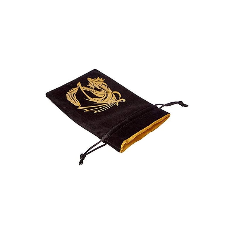 Q WORKSHOP Dragon black & golden Velour Dice Bag