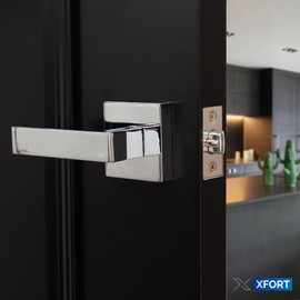 XFORT Quad Passage Knob Set Polished Chrome, Door Knob for Internal Wooden Doors, Complete Set with Tubular Latch