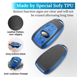 CTRINEWS for Subaru Key Fob Cover with Carbon Fiber Style Belt Keychain,Upgraded Soft TPU Surface Grain Case for Forester XV CrossTrek Ascent Outback Legacy Impreza STI WRX BRZ Shell (Blue, A1)