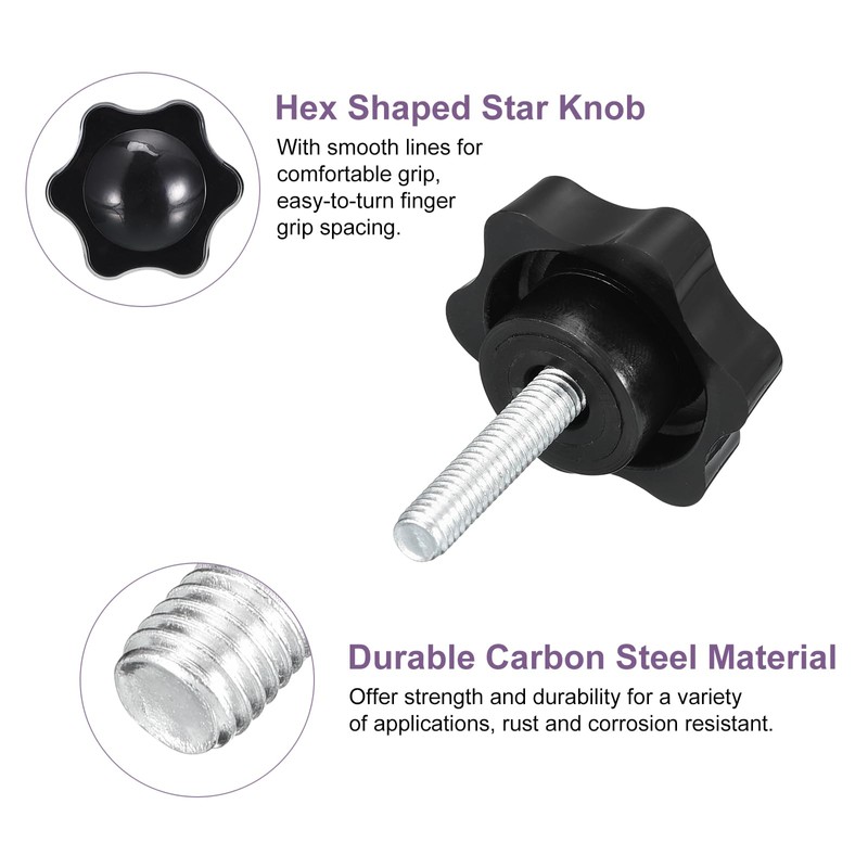 sourcing map 4Pcs M6 x 25mm Star Knobs, Plastic Hex