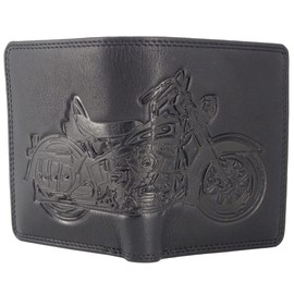 Hill Burry ® Leather Wallet for Men with RFID Protection with Coin Compartment (Shopping Chip) and Embossed Motorbike Motorcycle, black, Classic