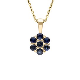 Ivy Gems 9ct Yellow Gold Blue Sapphire Floral Cluster Pendant on 46cm Chain