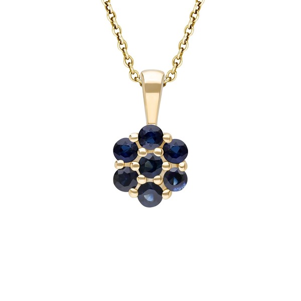 Ivy Gems 9ct Yellow Gold Blue Sapphire Floral Cluster Pendant