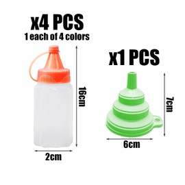 MEMOFYND 4-Piece Mini Sauce Containers with 1-Piece Folding Funnel, 30ml Squeezable Sauce Container, Spice Dispenser, Portable Squeeze Bottle for Kitchen, Picnic