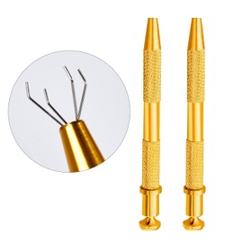 4 Prongs BGA Chip Pick,Tweezers Stainless Steel 4-Claw Pick up Tool Jeweler's Pick-Up Tool, for Small Parts Pickup, Grabber for Nails Clamping- Manicure Cotton Ball (2, Golden Color)