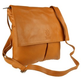 Girly Handbags Womens Double Pocket Italian Leather Messenger Bag - Tan