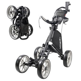 Caddytek CaddyCruiser ONE V8 4 Wheel Golf Push Cart - Lightweight Aluminum Foldable Cart with EVA Wheels, Foot Brake, Adjustable Handle, Cooler Basket, Umbrella Holder, Drink Holder, Scorecard Console