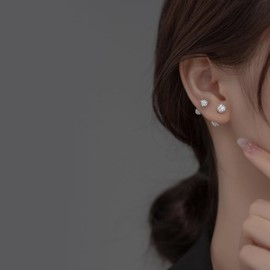 CZ Balls Double Sided Cartilage Tiny Stud Earrings 925 Sterling Silver Tragus Screw Back Crystal Ball Sleeper Barbell Labret Studs Dainty Shambhala Style Jewelry Gifts for Women Teen Girls 20G (5mm)