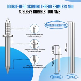 Aifeier ET 300Pcs Double-Head Skirting Thread Seamless Nail with 3Pcs Sleeve Barrels Tool, Invisible Security Non-Marking Double-Sided Traceless Board Fasteners Screws for Wood Baseboards