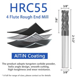 AYCHOLIZ 3/8" Solid Carbide Roughing End Mill 4 Flute Square Endmill CNC Milling Bits with AlTiN Coated for Alloy Steels/Hardened Steels
